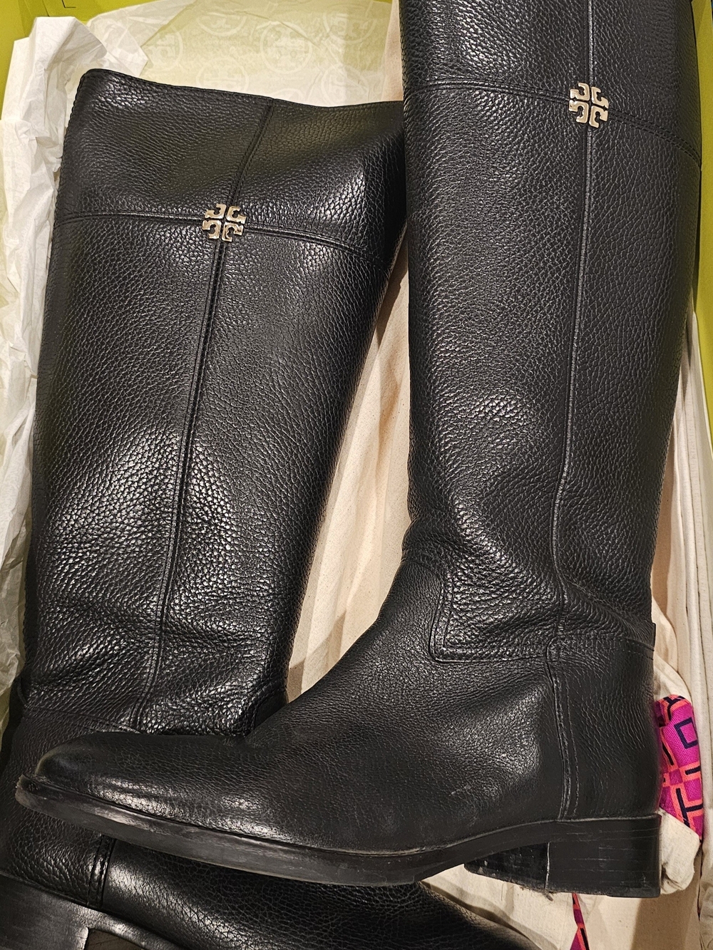 Tory Burch Black Leather Knee-High Riding Boots